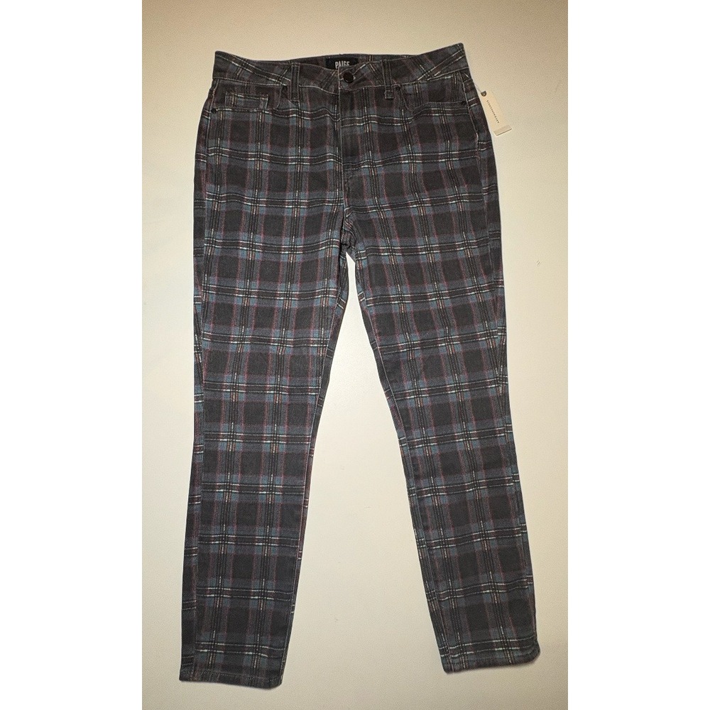 Paige Jeans Gray Black Atlantic Tartan Plaid Petite Hoxton Ankle Pants Size 31